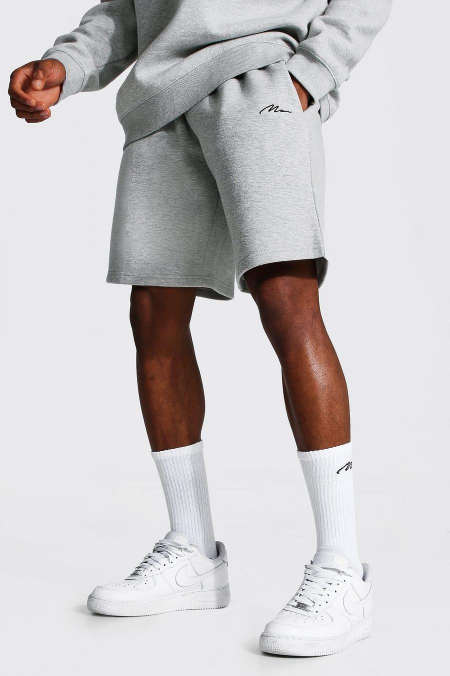 Grey marl Man Signature Mid Length Loose Jersey Shorts image number 1