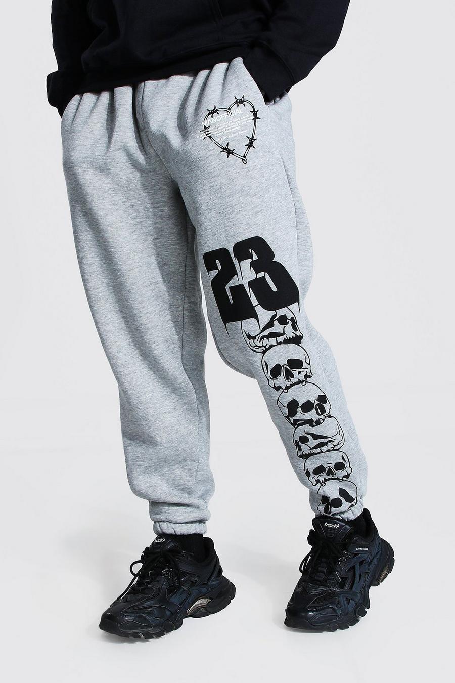 Grey marl Oversized Man Official Skull Joggers image number 1