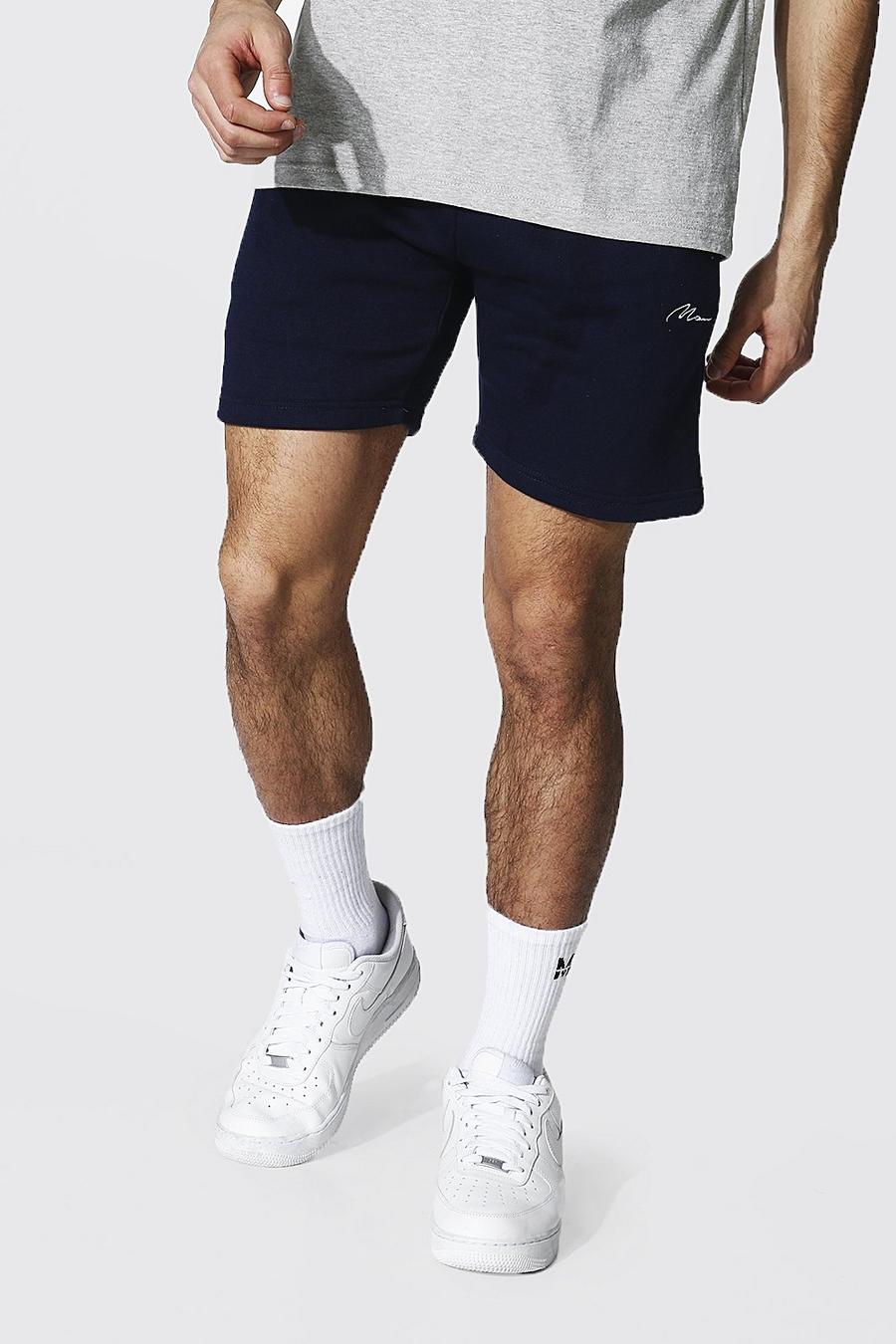 Pantaloncini corti a vestibilità slim in jersey con firma Man, Blu oltremare image number 1