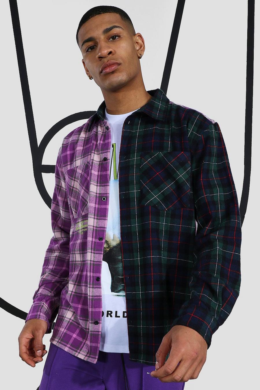Multi Oversized Spliced Check Shirt With Embroidery image number 1