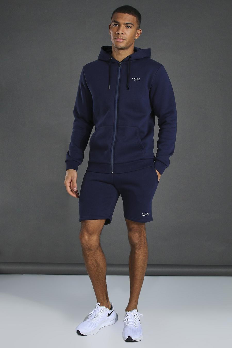 Man Active Set mit Reißverschluss-Hoodie und Shorts, Marineblau image number 1
