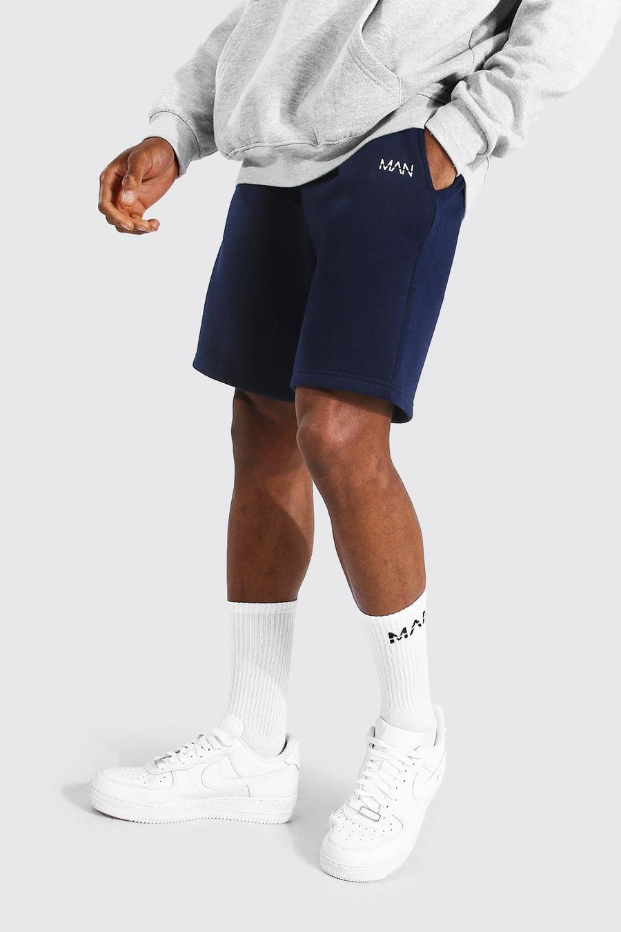 Navy Original Man Mid Length Loose Jersey Shorts image number 1