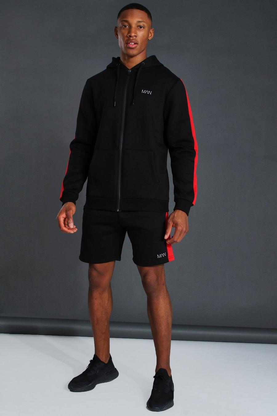 Black Man Active Traiingspak Met Shorts En Zijstreep  image number 1