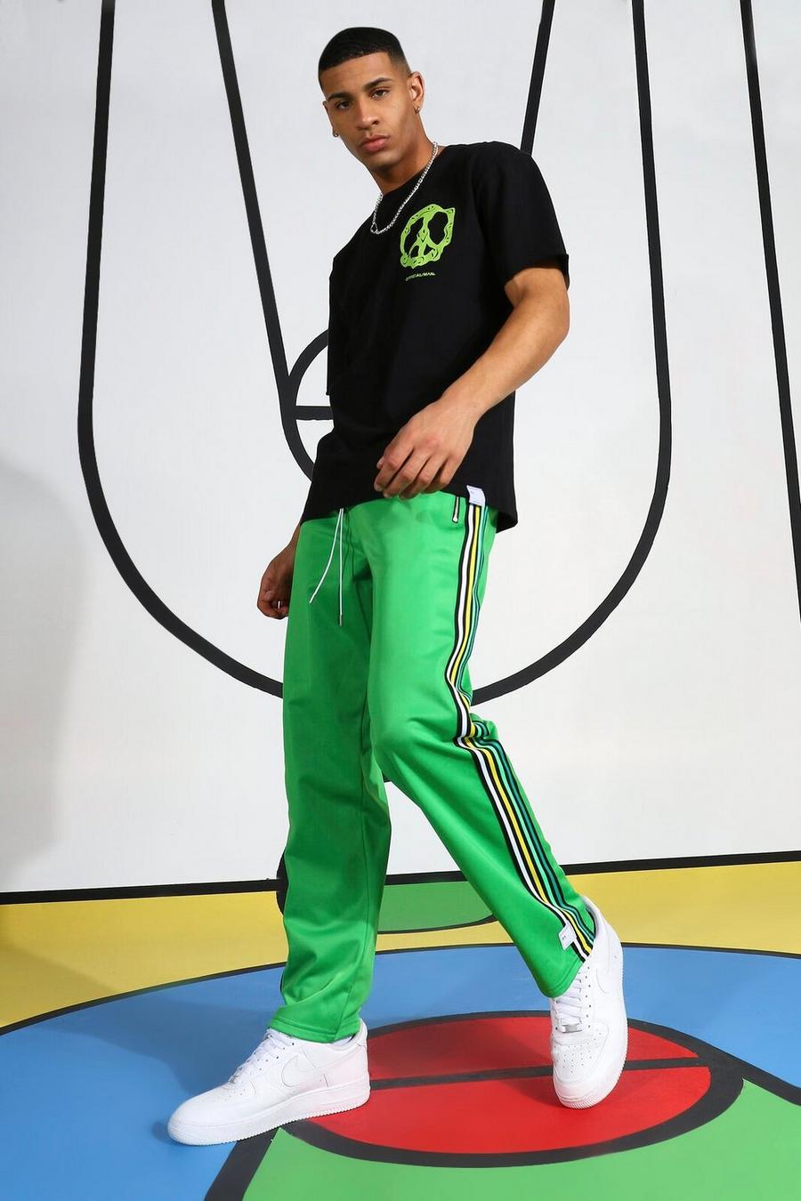 Trikot-Jogginghosen mit seitlichem Band und gewebter Lasche, Grün image number 1