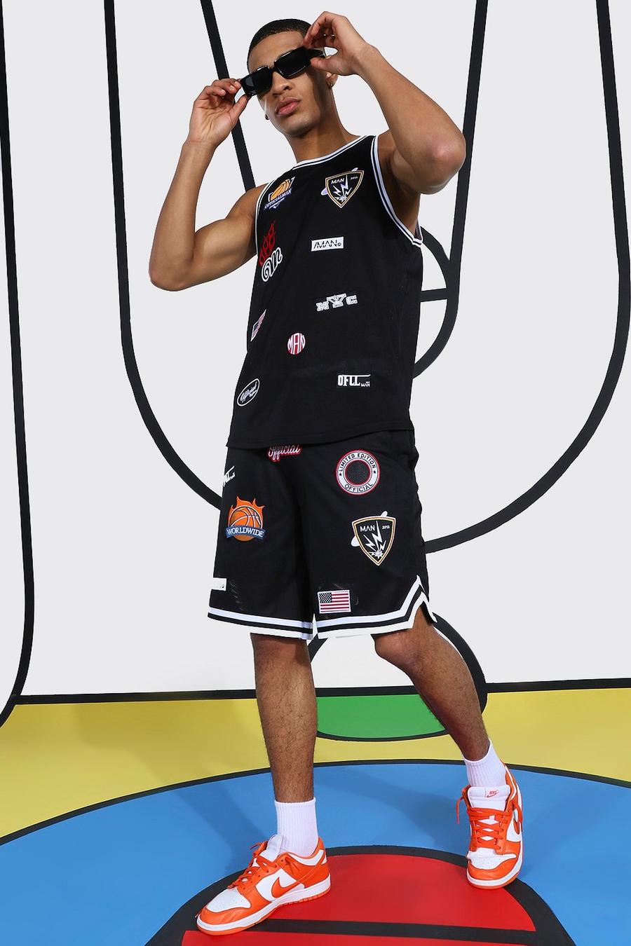 Conjunto de baloncesto de malla con varias insignias, Negro image number 1