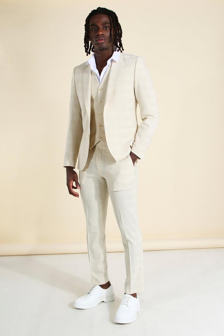 Stone Skinny Fit Tonal Check Suit Vest image number 1