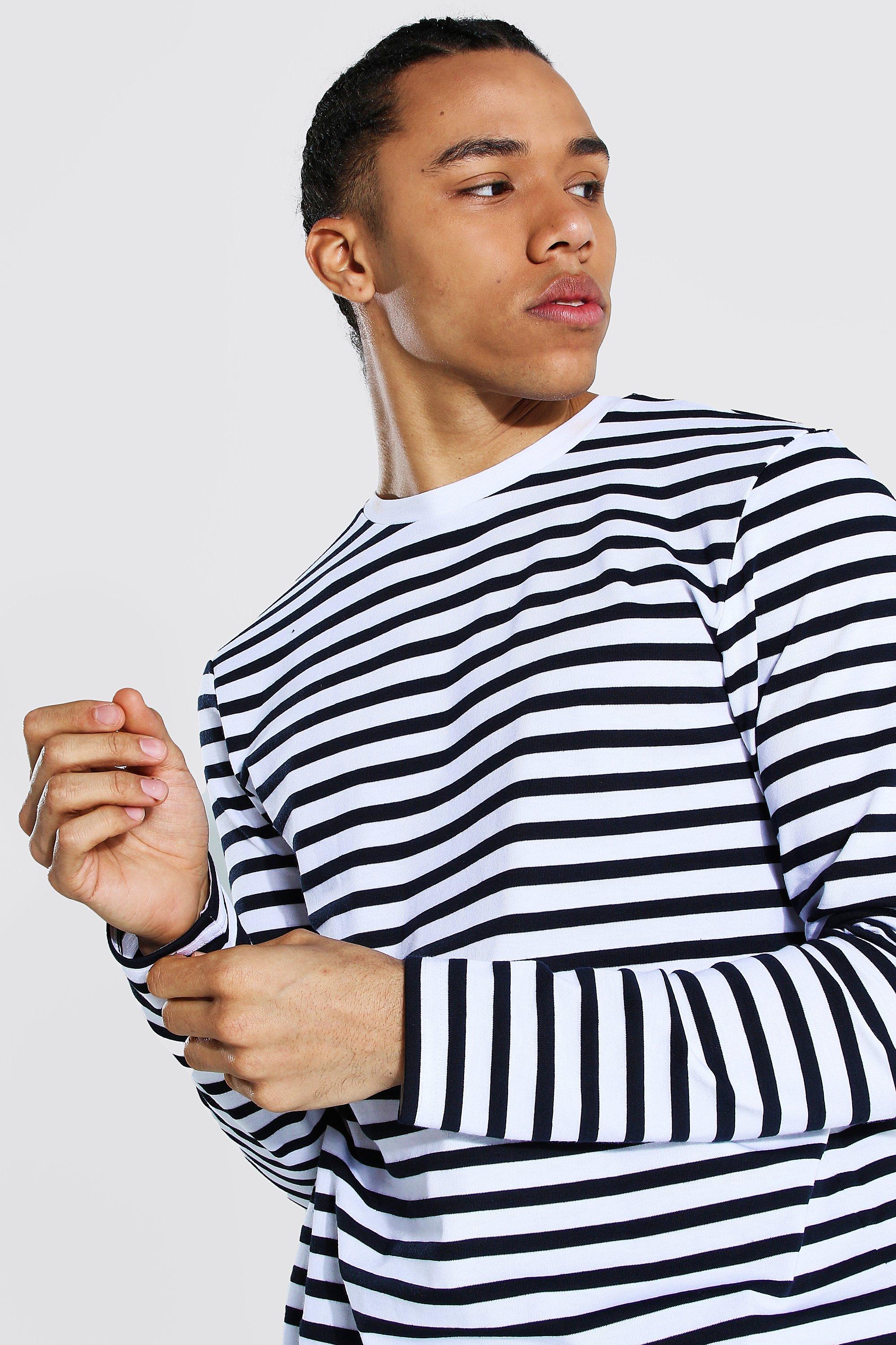 black and white striped long sleeve t shirt mens