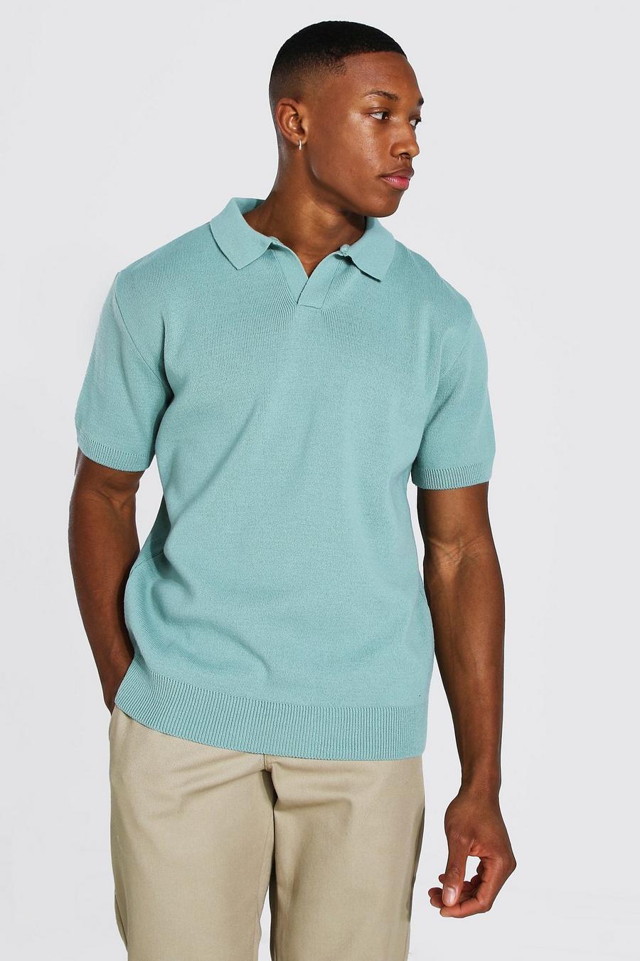 Sage Short Sleeve Revere Collar Knitted Polo image number 1