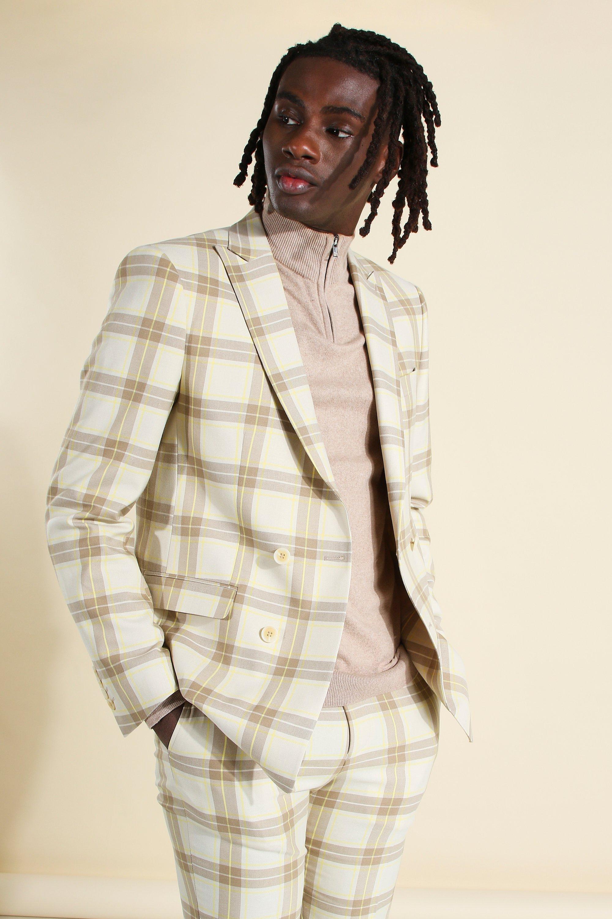 Skinny Check Double Breasted Suit Jacket boohoo UK