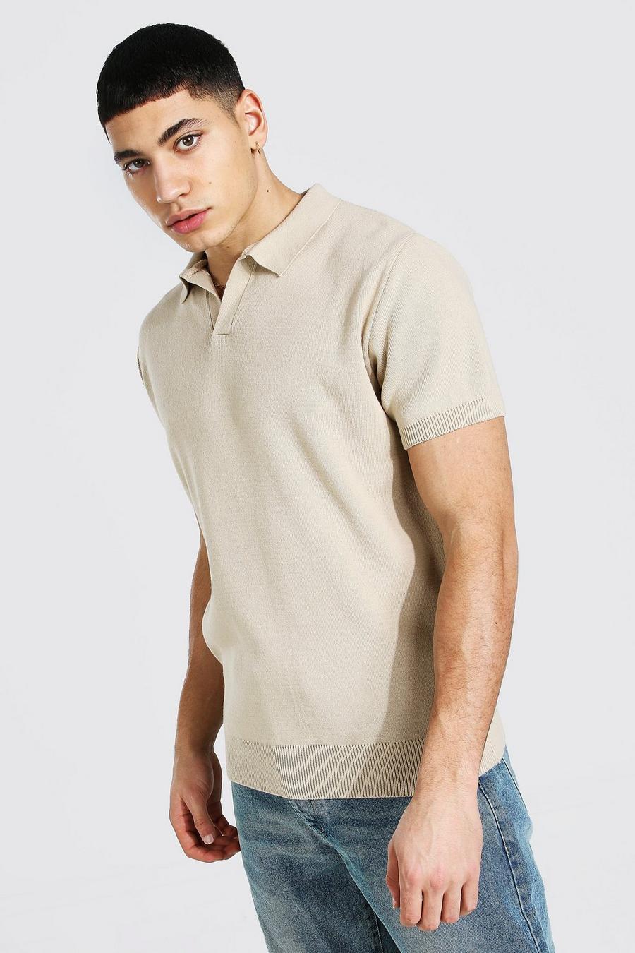 Stone Short Sleeve Revere Collar Knitted Polo image number 1
