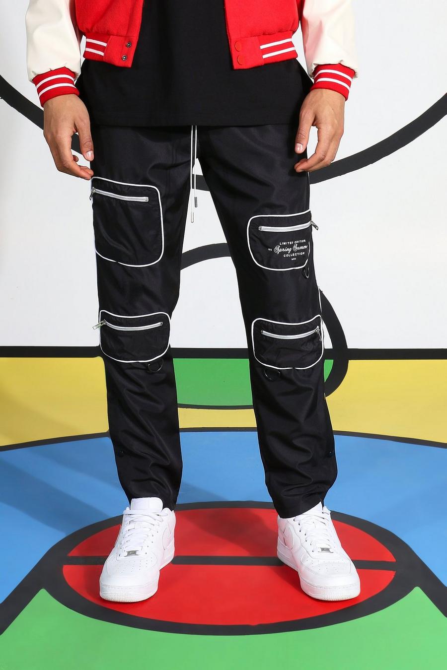 Black Cargos With Popper Side Seam Details image number 1