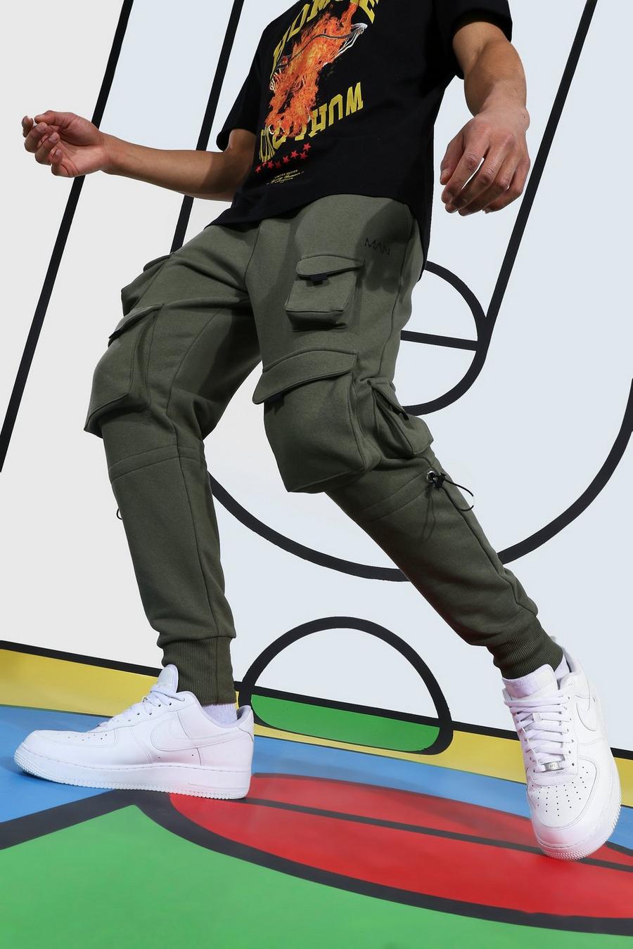 Pantalones de deporte estilo militar con detalles elásticos, Caqui image number 1