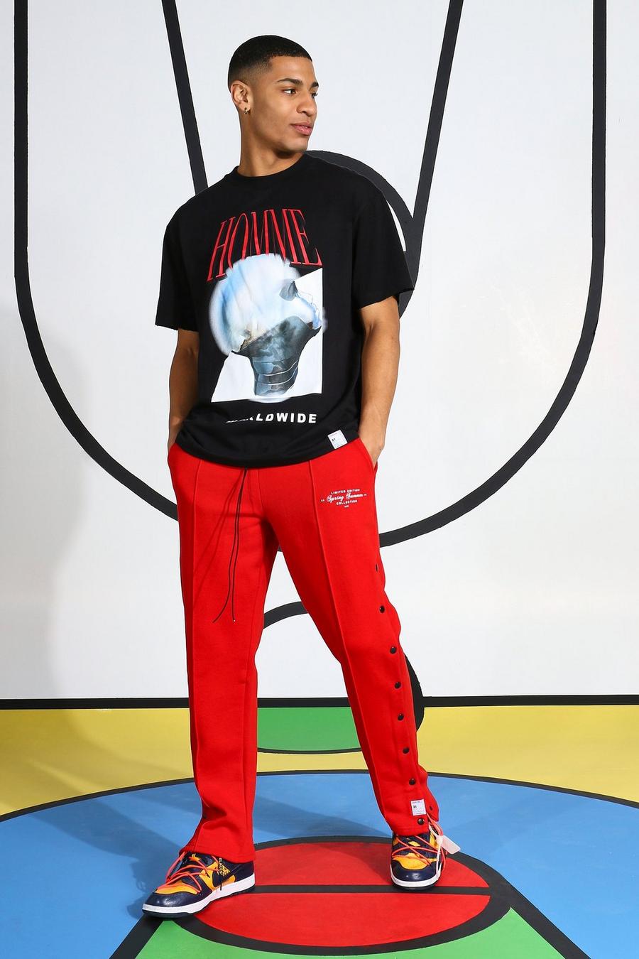 Homme Tracksuit With Popper Joggers, Red image number 1