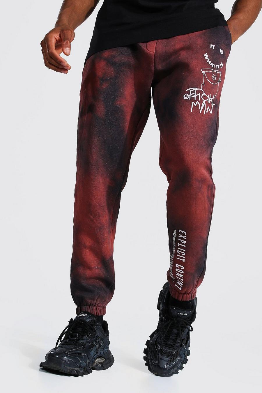 חלודה מכנסי ריצה טאי-דאי בגזרה רגילה עם כיתוב Official Man image number 1