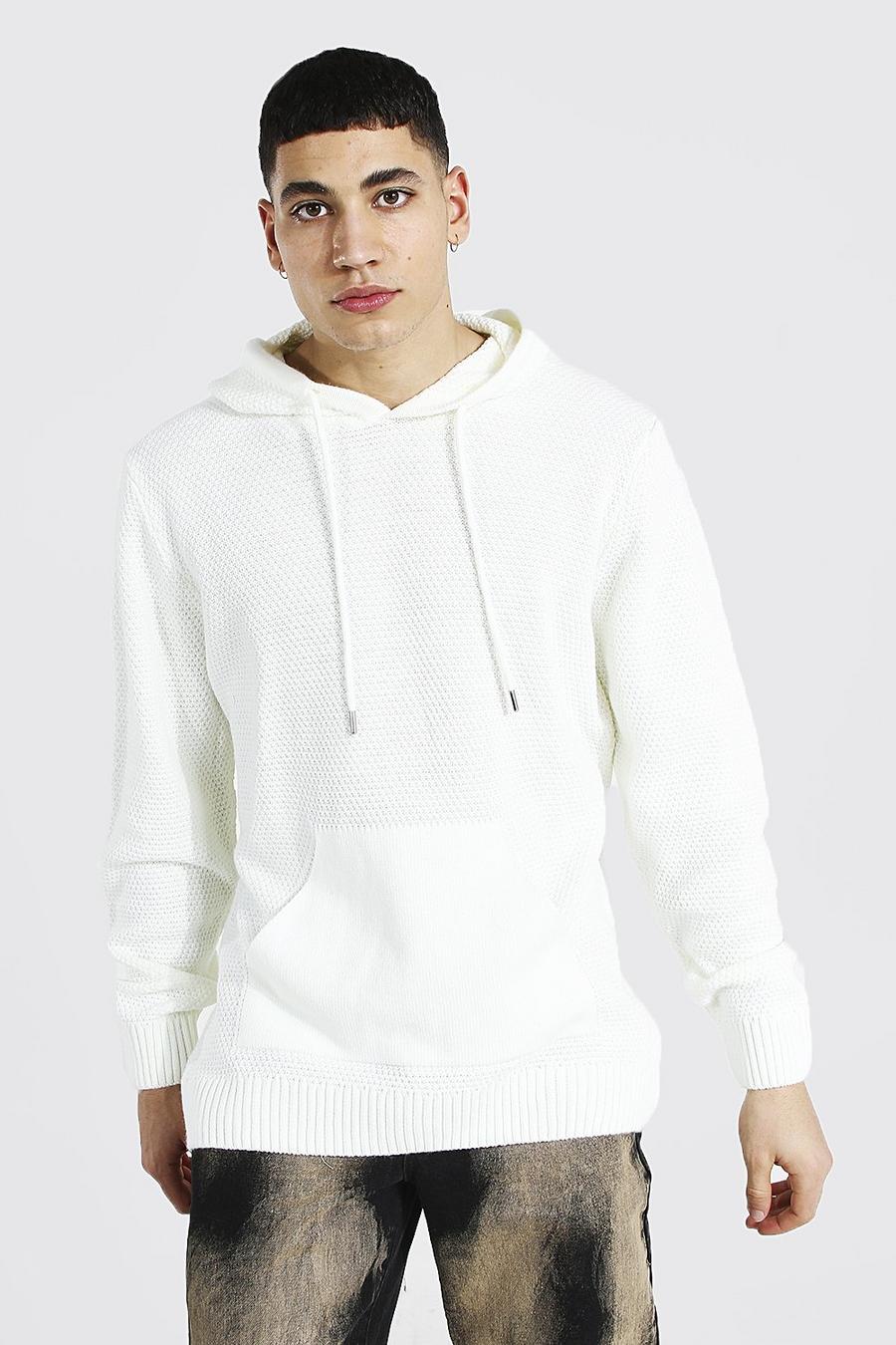 Cream Knitted Over The Head Hoodie image number 1