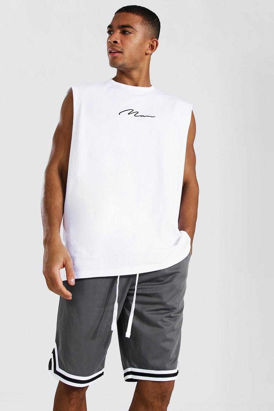 White Oversized Man Signature Tank Top Met Grote Armgaten image number 1