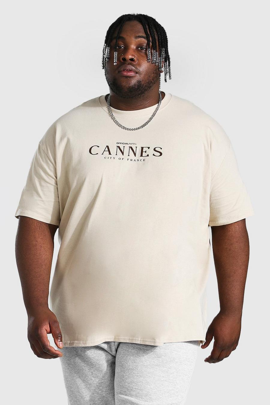 T-shirt Plus Size con scritta Cannes City, Sabbia image number 1