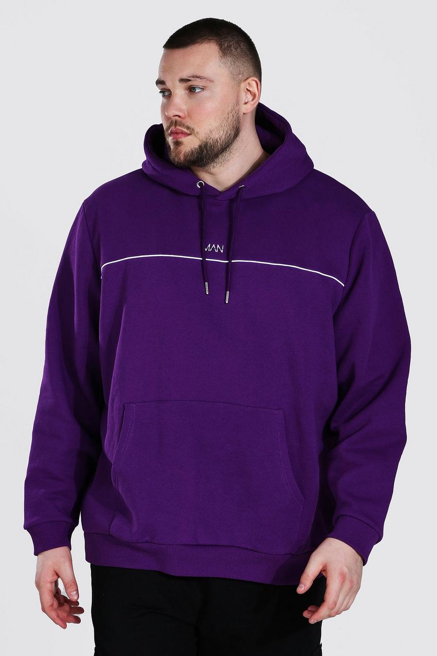 Plus Size Hoodie mit Paspelierung und MAN-Streifen, Violett image number 1