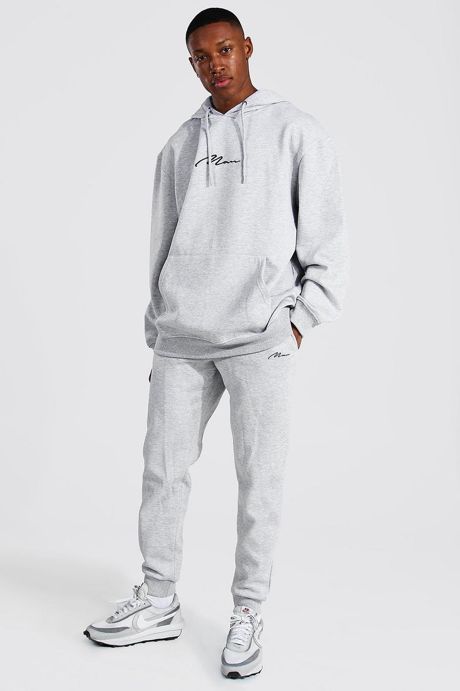 Grey marl Man Signature Träningsoverall med oversize hoodie image number 1