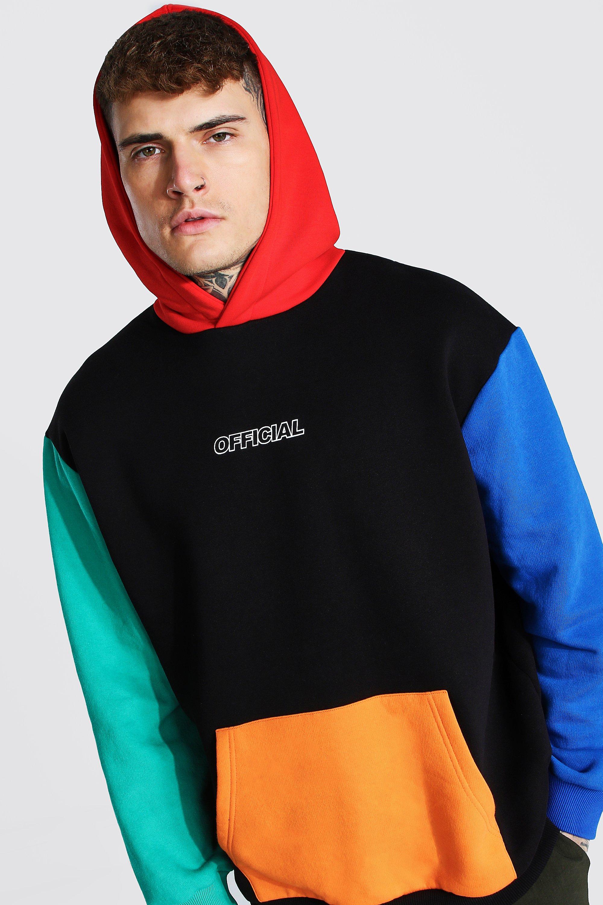 Oversized Official Colour Block Hoodie boohoo UK