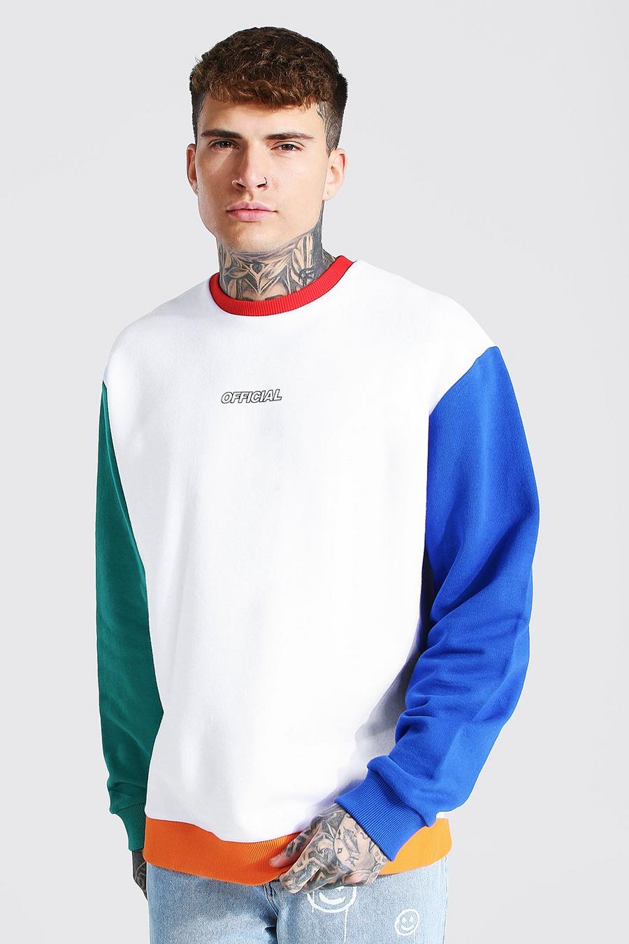Sweat colour block coupe oversize Official, Blanc image number 1