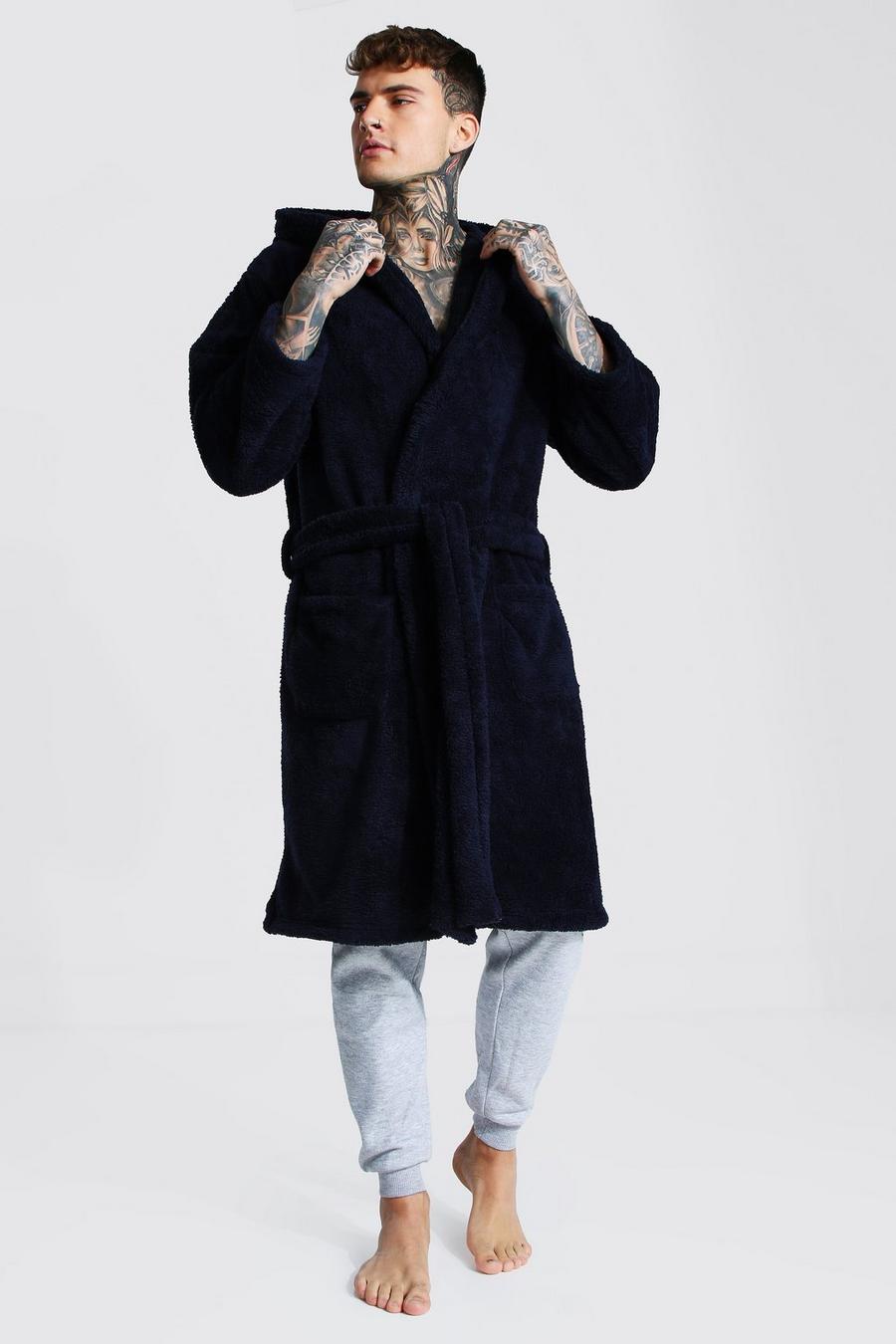 Navy Fleece Hooded Dressing Gown image number 1