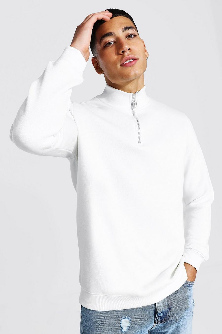 Ecru vit Sweatshirt med hög hals och kort dragkedja image number 1