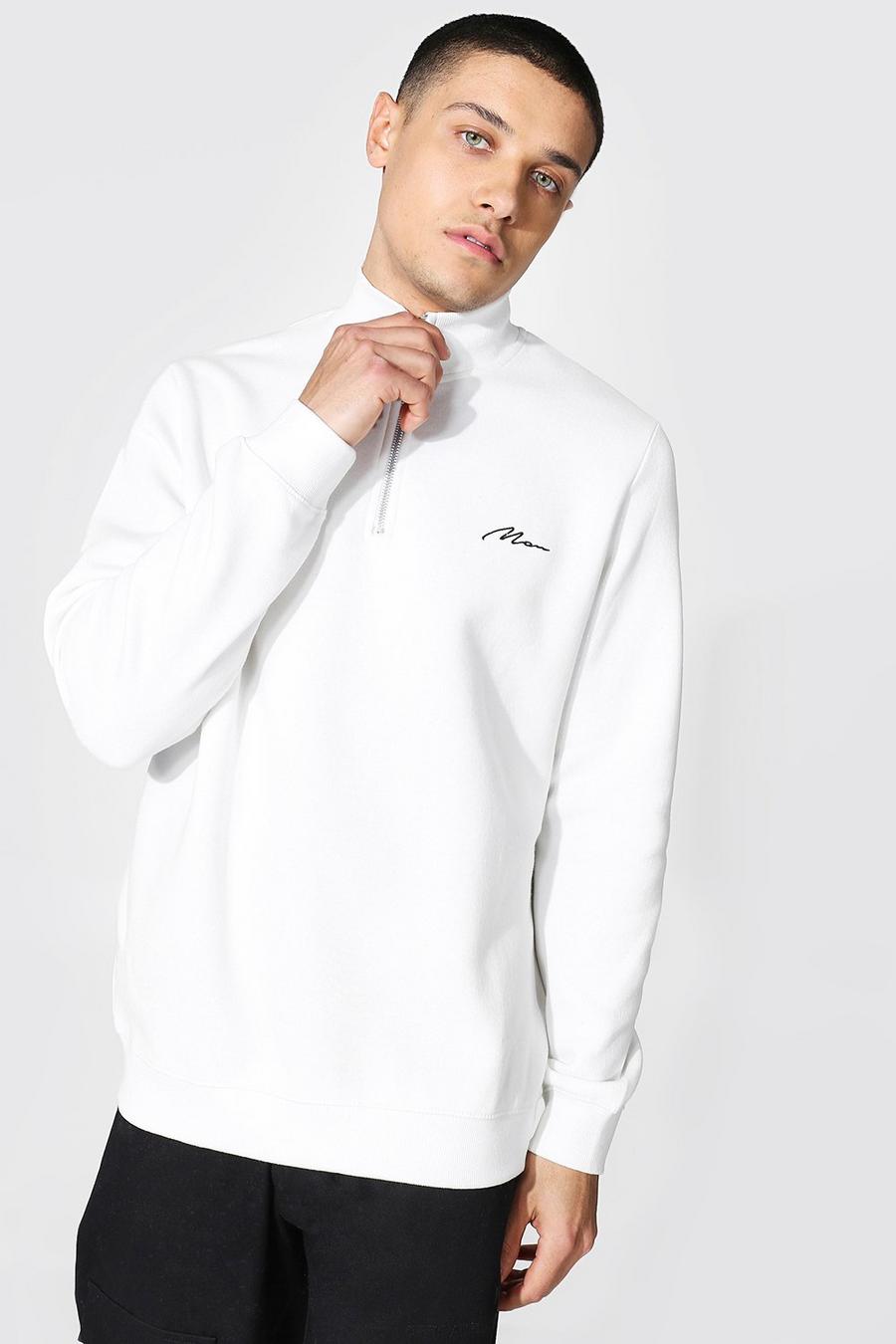 Ecru Man Signature Sweatshirt med hög hals och kort dragkedja image number 1