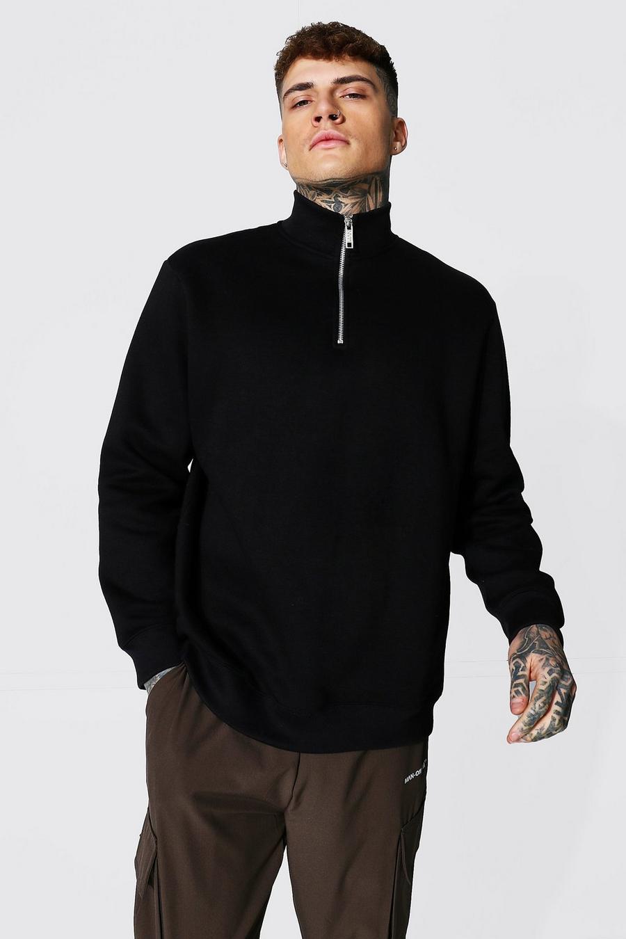 Black Oversize sweatshirt med hög hals och kort dragkedja image number 1