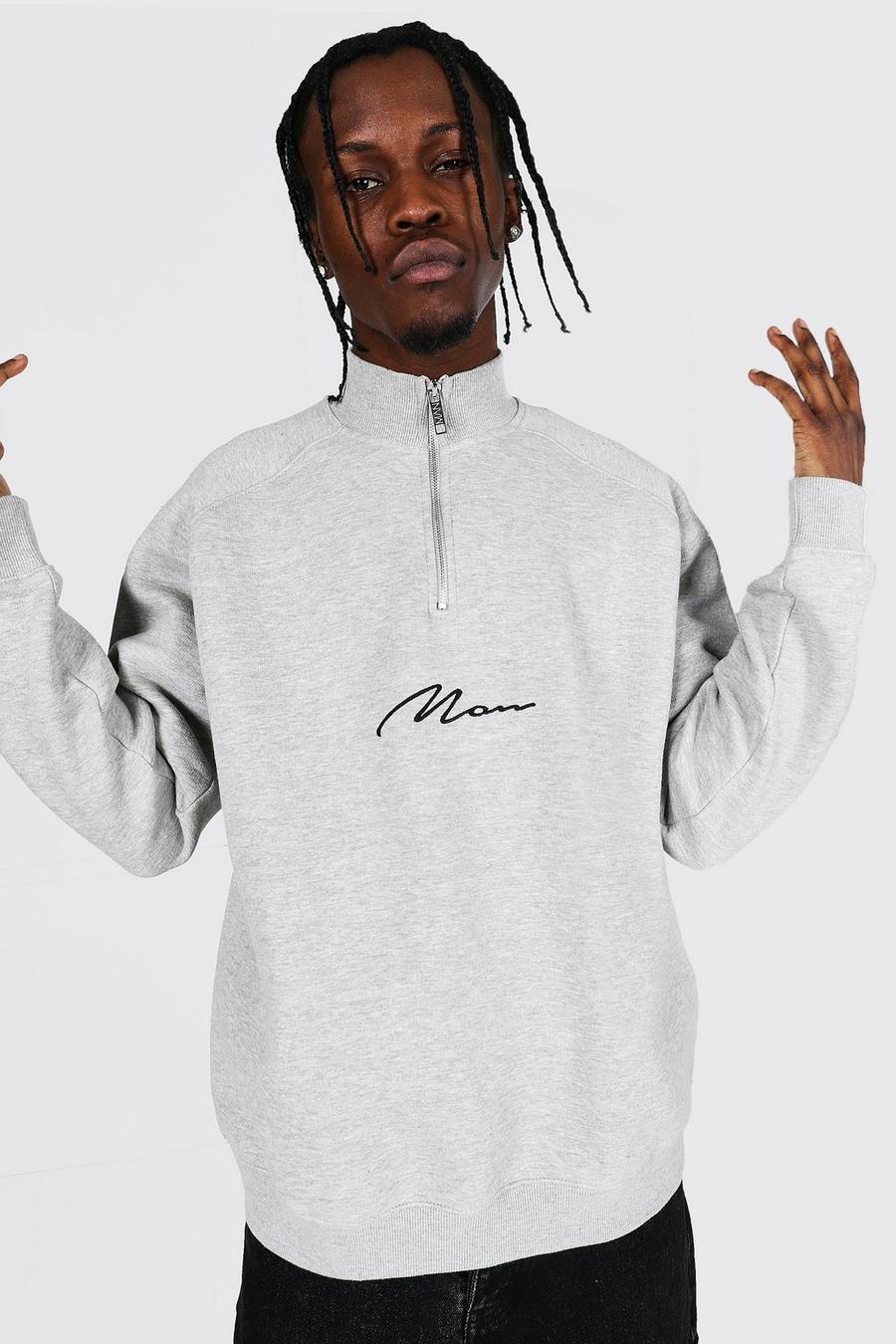 Grey marl Man Signature Oversize sweatshirt med raglanärm image number 1