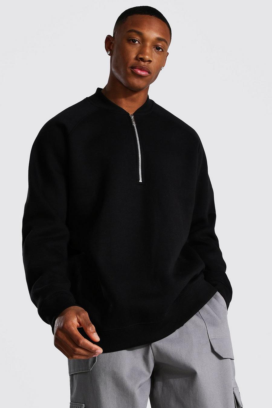 Black Oversize sweatshirt med raglanärm och kort dragkedja image number 1