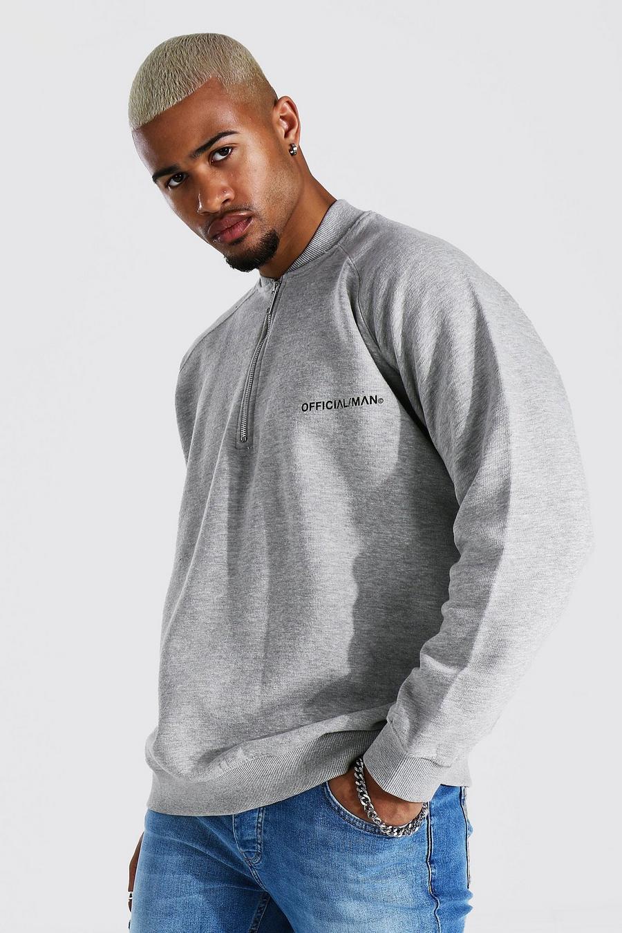 Grey marl MAN Oversize sweatshirt med raglanärm och kort dragkedja image number 1