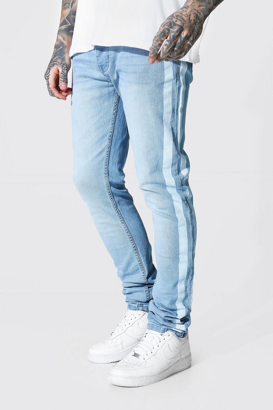 כחול קרח סקיני ג'ינס נמתח ונערם עם פס בצד image number 1