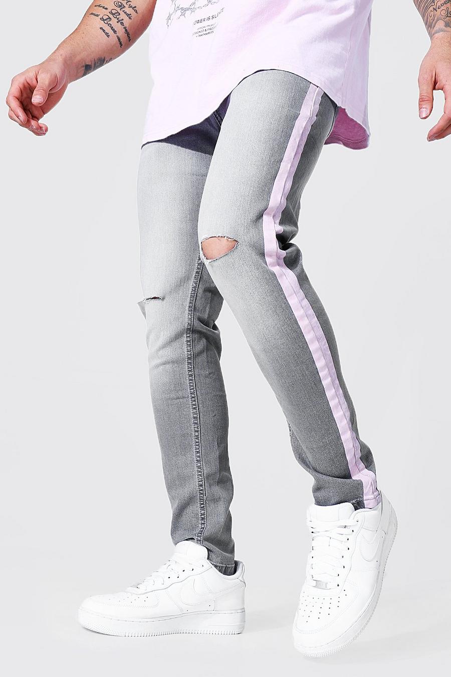 Skinny Stretch zerrissene Jeans mit Seitenstreifen, Ice grey image number 1