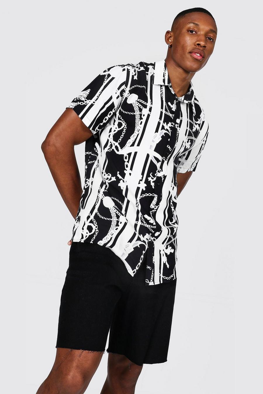 Kurzärmliges Shirt aus Viskose mit Barock-Print , Schwarz image number 1