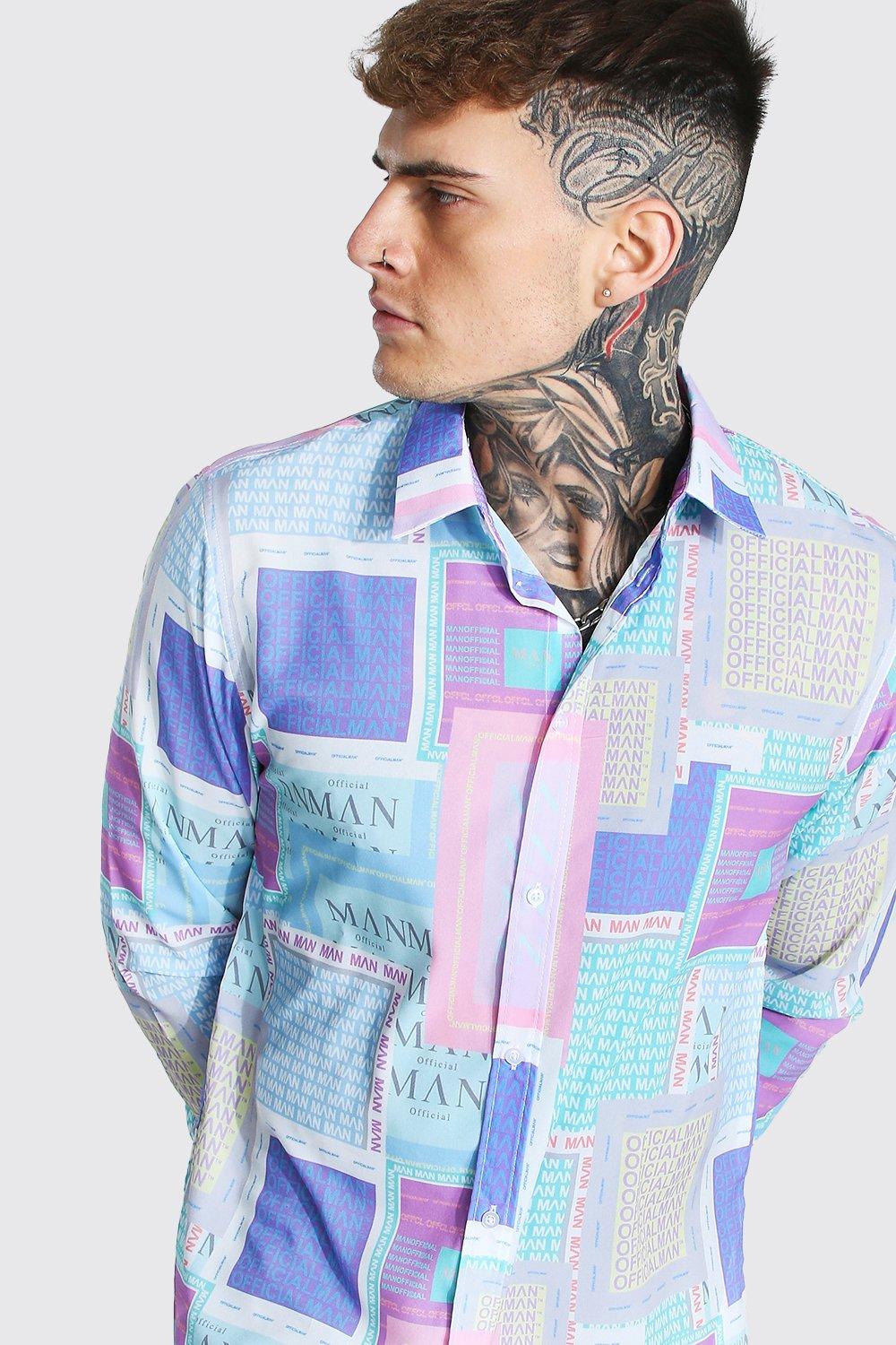 Camisa estampada hombre online manga larga