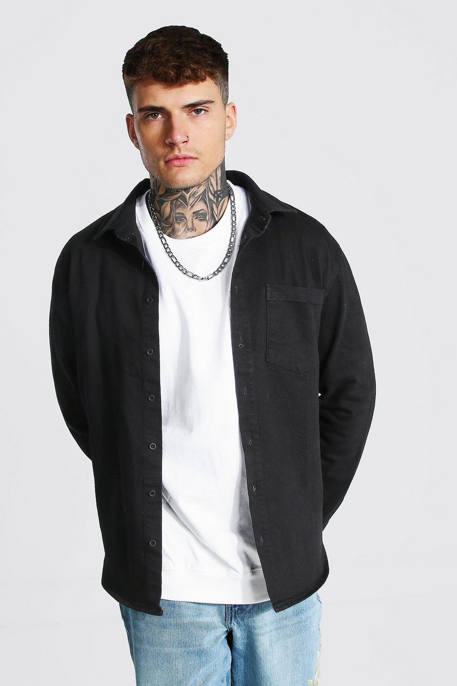 True black Långärmad jeansskjorta i regular fit med stretch image number 1