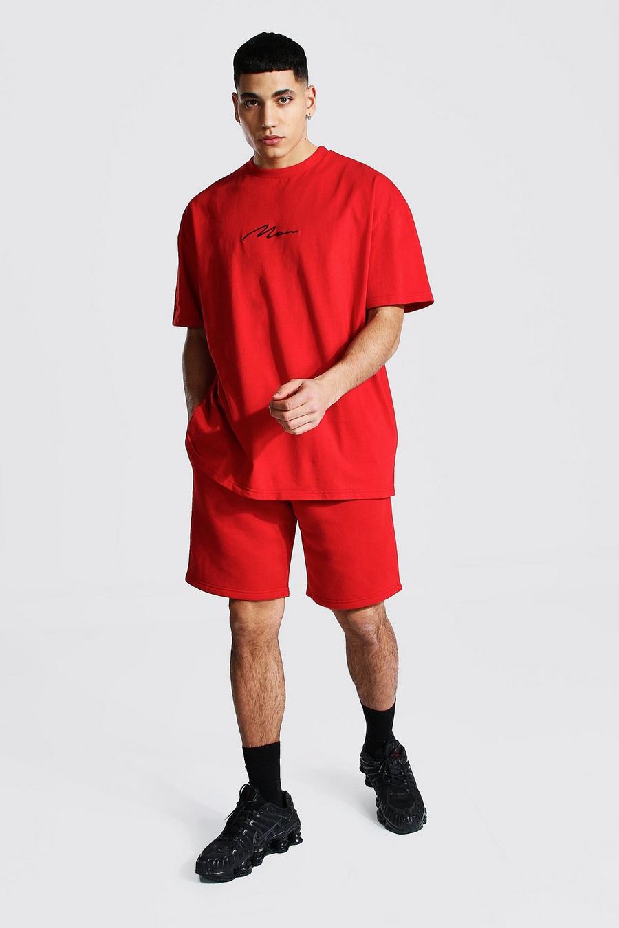 Red Oversized Man T-shirt And Short Set image number 1