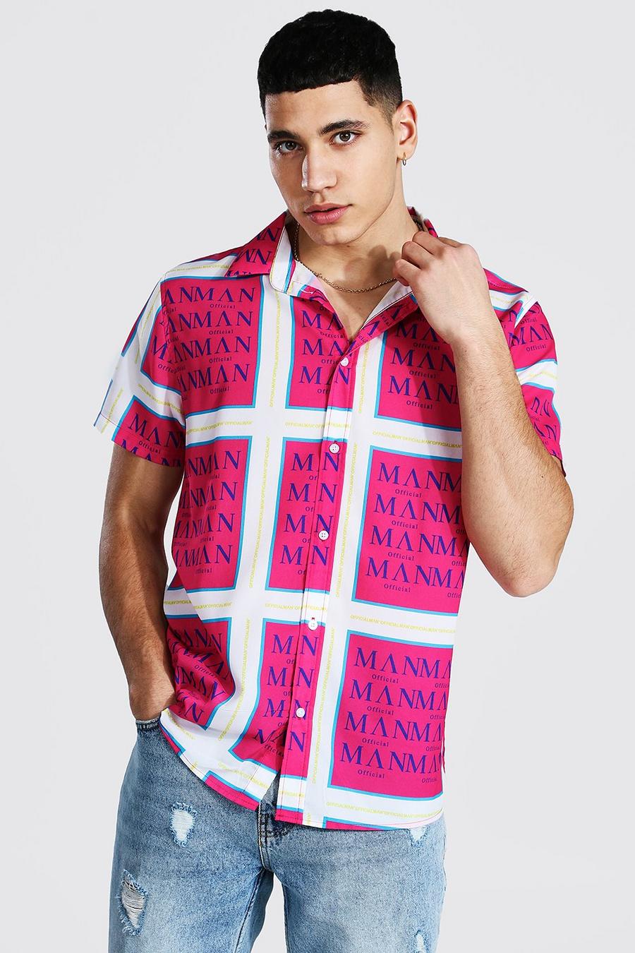 Kurzärmliges Shirt mit MAN-Print, Rosa image number 1