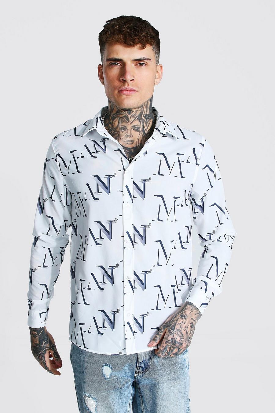 Long Sleeve White Man Print Shirt image number 1