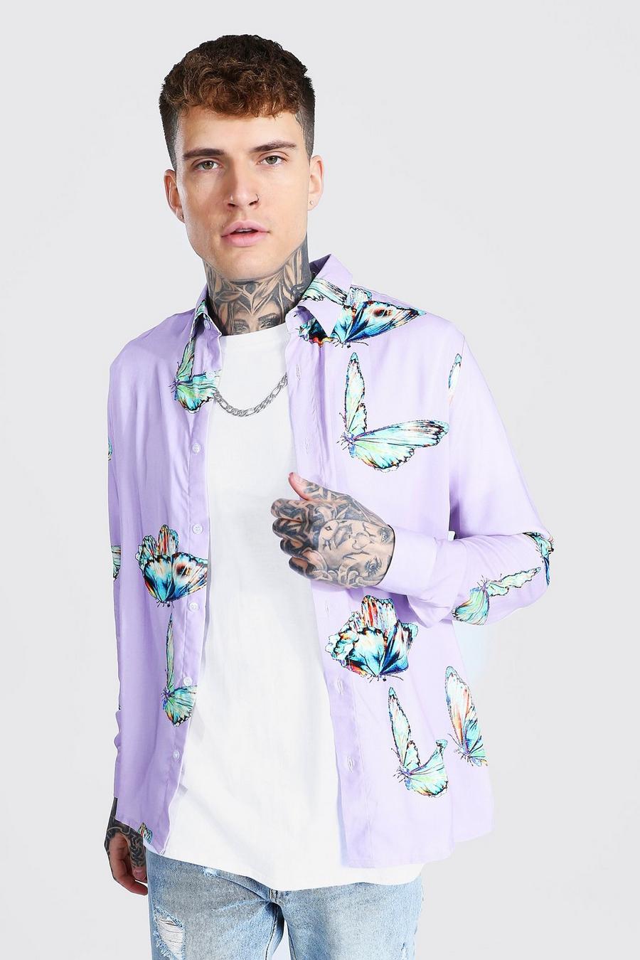 Lilac Long Sleeve Butterfly Viscose Shirt image number 1
