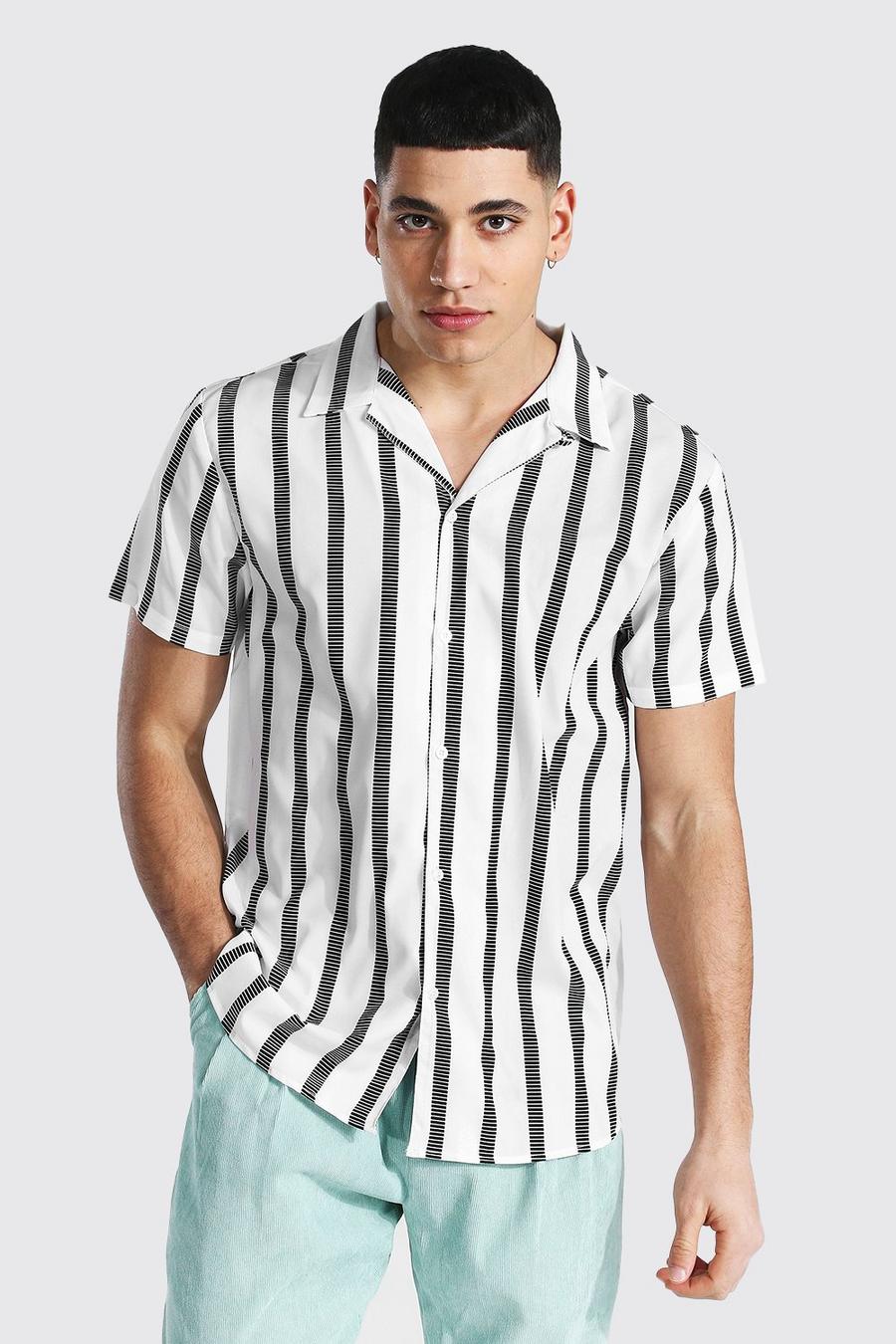 White Short Sleeve Stripe Shirt image number 1