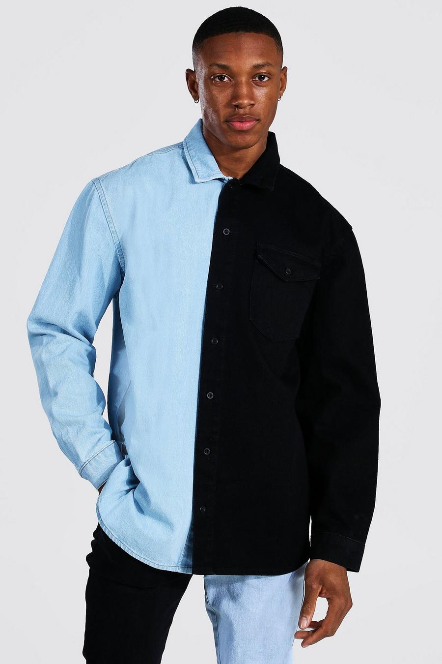 Black Oversize långärmad tvådelad jeansskjorta i rigid denim image number 1