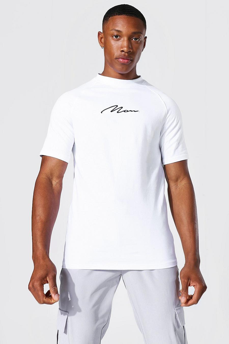 T-shirt Muscle Fit en raglan MAN Signature, Blanc image number 1