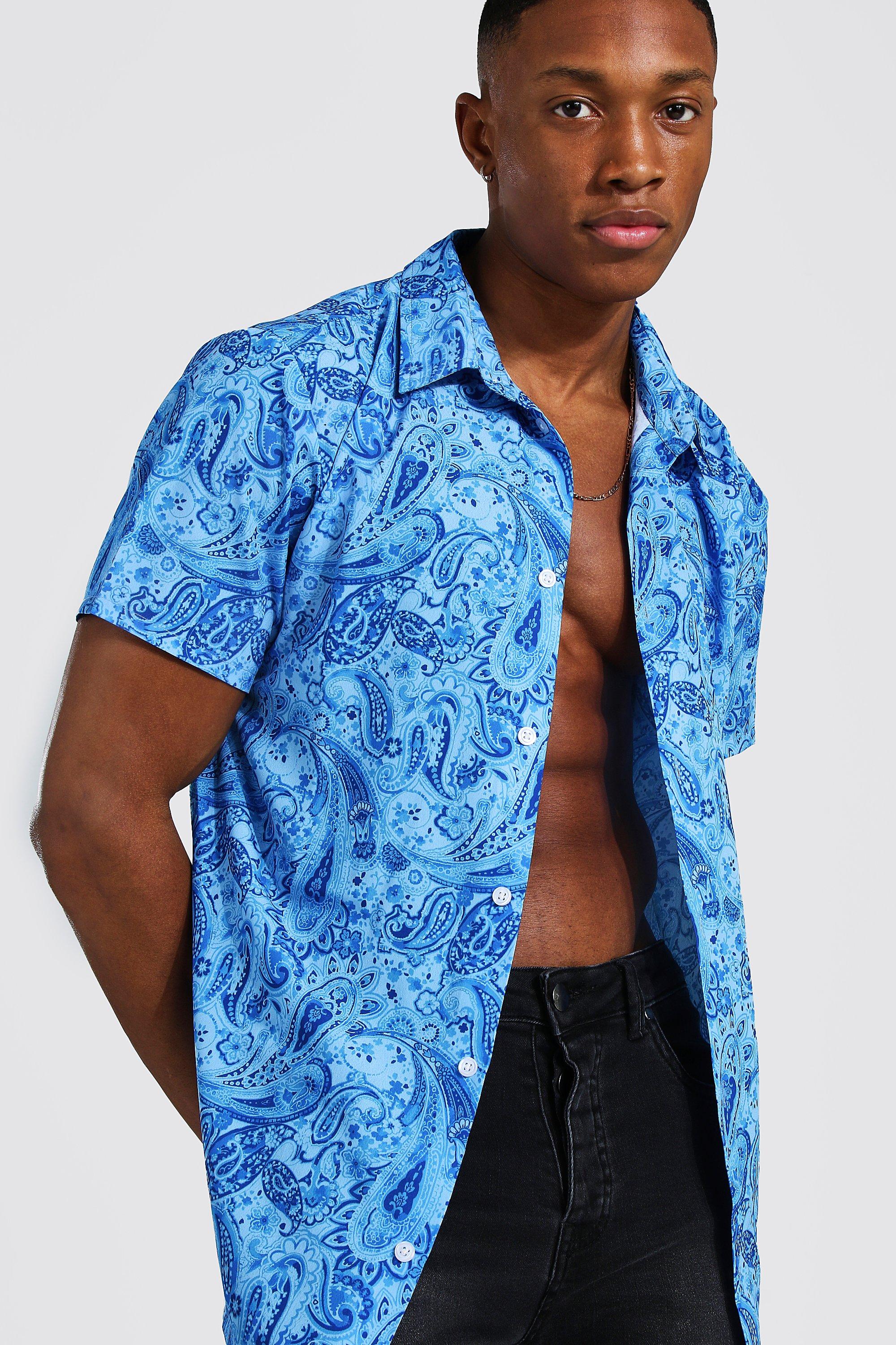 Mens paisley shirt short on sale sleeve