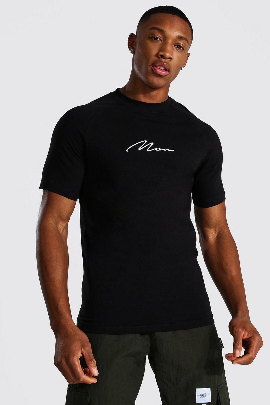 Black Man Signature T-shirt i muscle fit med raglanärm image number 1