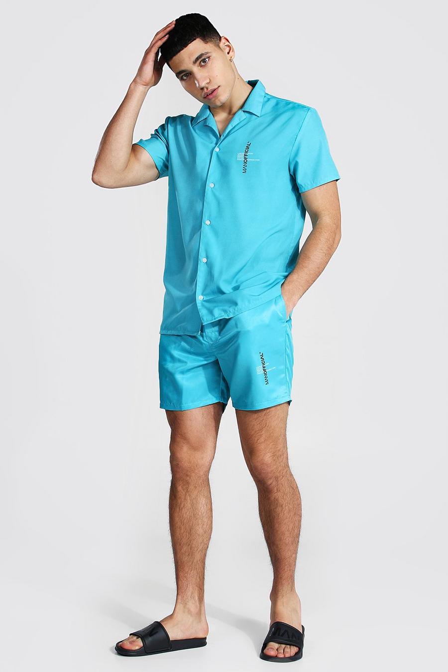 Aqua Official Kortärmad skjorta med bowlingkrage och badshorts image number 1