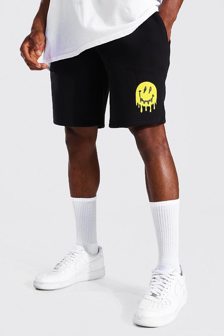 Black Regular Mid Printed Jersey Shorts image number 1