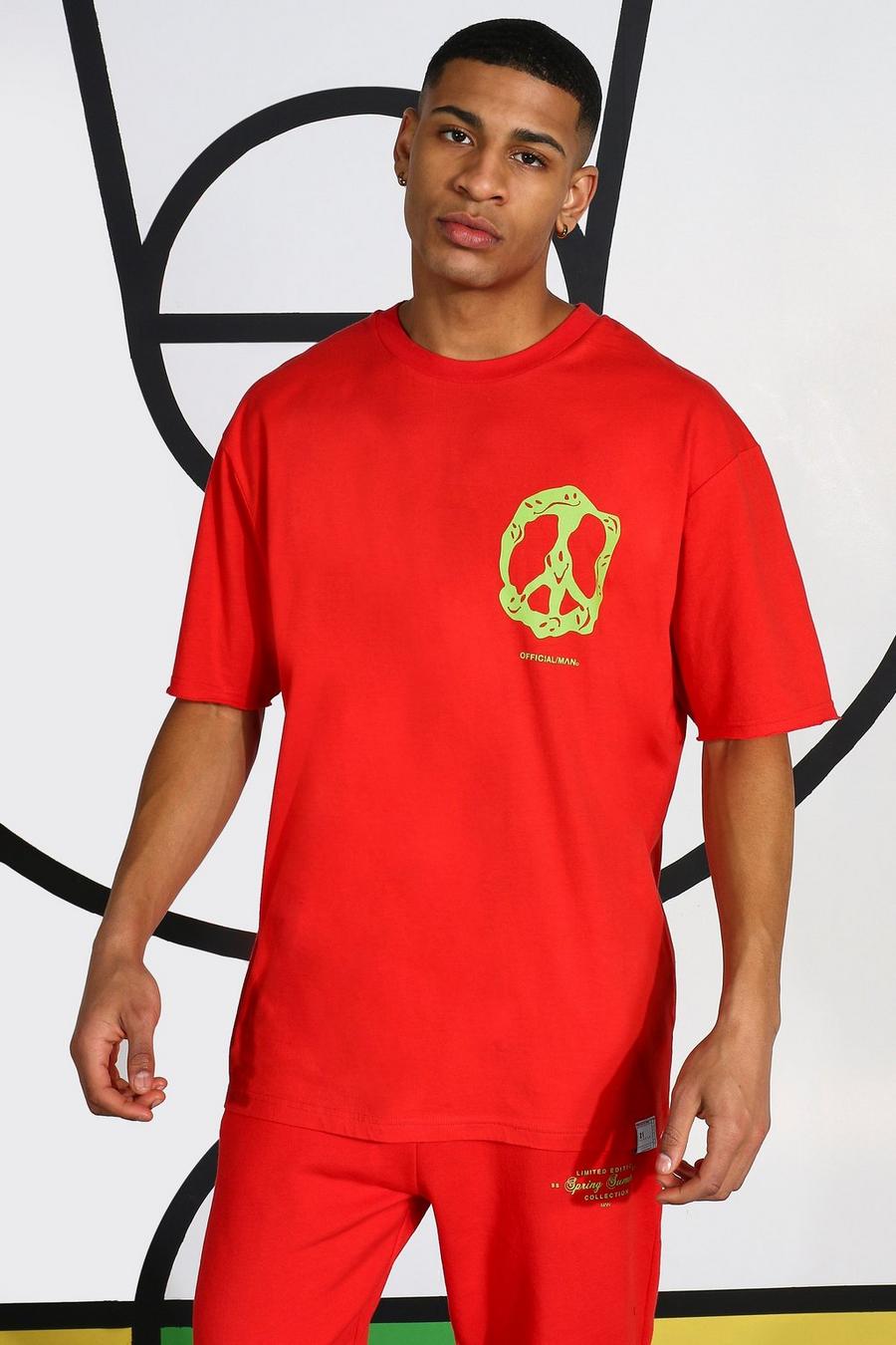 T-shirt symbole de paix imprimé fluo, Rouge image number 1