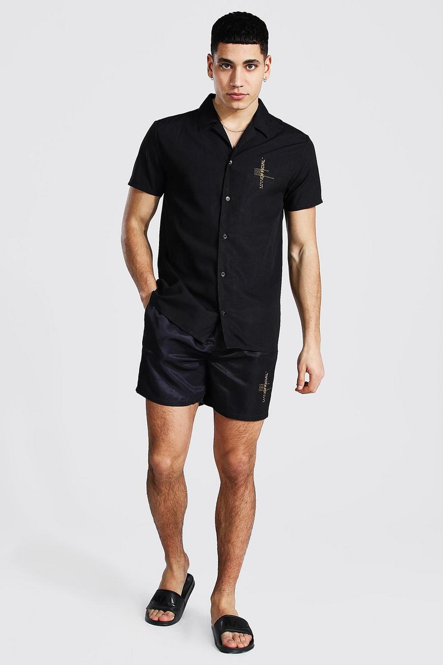 Black Official Short Sleeve Revere Shirt And Swim image number 1